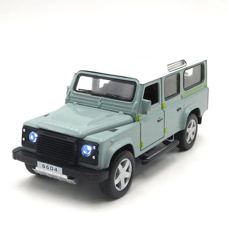 Image of Kids Model 1:32 Defender Die Cast Metal Car Pull Back Action Opening Doors with Realistic Engine Sound Lights Toy Car Gift for Boys - Green