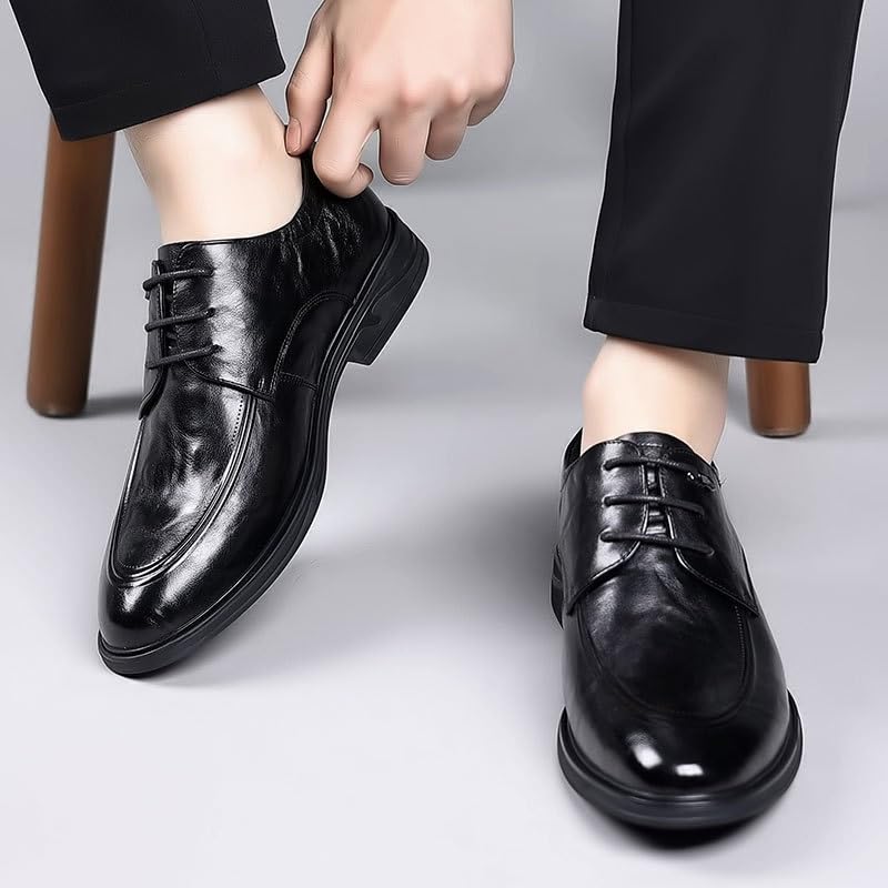 Men's Dress Leather Shoes Non Slip Casual Business Work Formal Shoes Casual Scale Pattern Comfort Derby Shoes for Men(Black,8)2