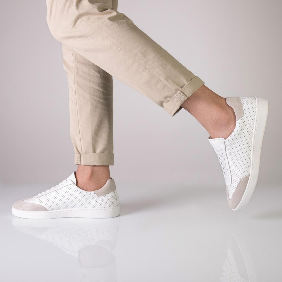 Anna Kern Suny Herren Dance Sneakers 7420 - Leder weiß - Normalweite - durchgehende PU Sohle - herausnehmbare Mehrweiten-Zwischensohle