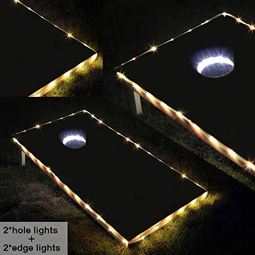 Blinngo Cornhole Lights, Cornhole Led Lights fit for Cornhole Boards, Cornhole Bags, Backyard Bean Bag Toss Game, Two White Cornhole Rings Lights and Two Cornhole Edge Lights