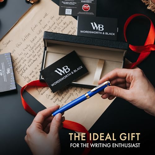 Image of Wordsworth & Black Fountain Pen Set for Writing, Extra Fine Nib, Blue | Gift for Men & Women, Brass Body, 18K German Iridium, Calligraphy, Converter + 24 Ink Cartridges, Refillable, Leak-Free