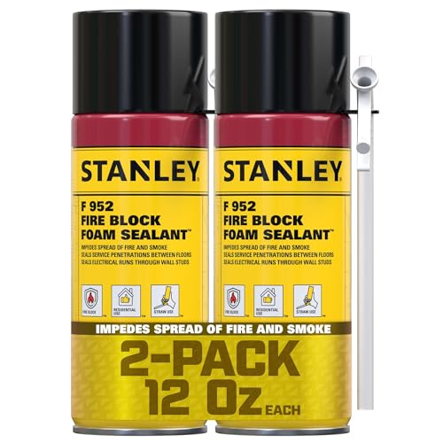 Stanley F952 Fire Block Spray Foam – (2x12oz) Fire Rated Expanding Polyurethane Foam Sealant for...