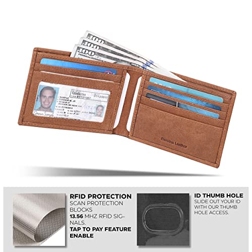 Slim Leather Wallet for Men - RFID Blocking Slim Minimalist Front Pocket - Thin & Stylish with ID Window, Gift For Men (Cognac)3