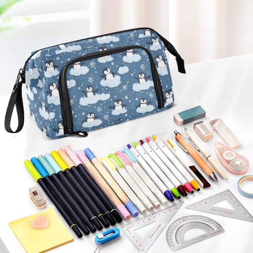 Image of Penguin Cute Pencil Case Large Capacity Pencil Pouch, Handheld Pen Bag Cosmetic Portable Gift for Office School Teen Girl Boy Men Women Adult Pencil Storage Organizer