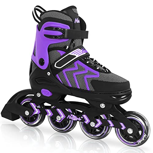Nattork Adjustable Blades Roller Skates for Adults Women and Men,Outdoor & Indoor Purple Inline Skates for Kids Girls and Boys,Beginners,Size 6.5 7 7.5 8