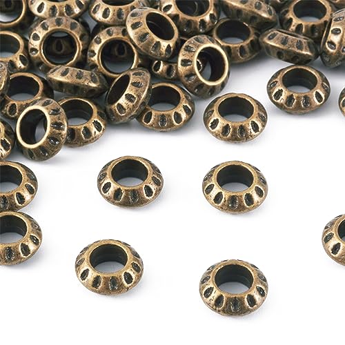 Craftdady 50Pcs Antique Bronze Large Hole Rondelle Spacer Beads 10x4mm