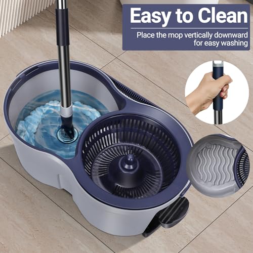 Juego de fregona y cubo de microfibra con mango telescópico de acero inoxidable para una limpieza eficiente del suelo