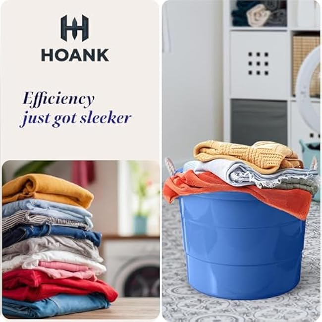 19 Gallon Storage Tub, Round Heavy Duty Plastic Container with Rope Handles, 21.5 x 21.5 x 16.5 inches, Navy Blue