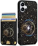 Shorogyt for iPhone 16 Cute Kawaii Phone Case - Compatible with Magsafe Wallet Magnetic Credit Card Holder Sun Moon Design Leather Phone Cover for Women Girls, Fits 7 Cards
