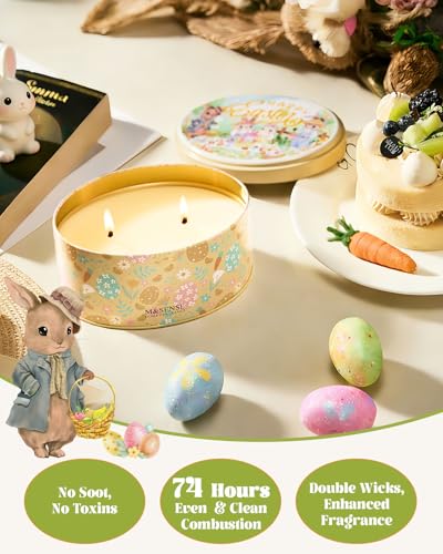 Image of M&SENSE 2 Wick Soy Berry Easter Candle, 12oz, | Oval Jenny Can Spring Candle, Dual-Wick Sweet Vanilla Scented, Natural Birthday Candles for Kids, Mothers Day Gift