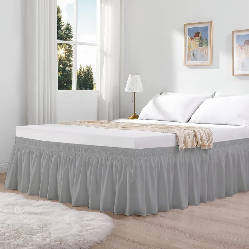 KANCHI DÉCOR - Microfiber Bed Skirt Wrap | Solid Easyfit Queen Size 15 Inch Drop Tailored Wrinkle Fade Resistance Soft Fabric Stylish Design Bedskirts- (Silver Grey, 60 * 80 in)-picture-22