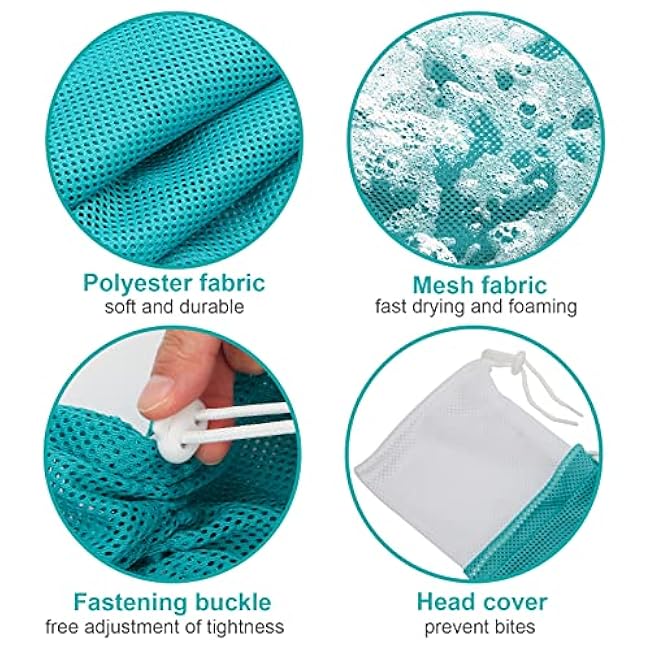 Breathable Mesh Shower Bag - Anti Scratch Adjustable Grooming for Nail Trimming, Bathing - Polyester Soft Cat Washing (White-Green)-Fuw3uQ5x