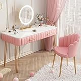 LED-Spiegel-Make-up-Schreibtisch mit verstellbarer Beleuchtung, moderner Schreibtisch und Stuhl-Set für Home Office Vanity mit Schubladen für Schönheit und Studium