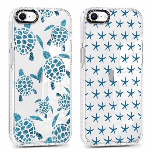 Xylota 2 Piezas Funda para iPhone 8/7/SE 2020/SE 2022 4,7', Transparente Carcasa Lindo Dibujos Tortugas Mujer Niñas Case, Ultra Delgado Silicona Suave TPU Antichoque Protección Cover para iPhone 7,01