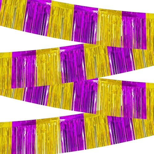 Image of 4 Packs Total 39 Ft Graduation Parade Floats for Trailer Car, Purple Gold Foil Fringe Garland Tinsel Streamers Banner Table Skirts for Graduation Homecoming Birthday Party (Purple Gold)