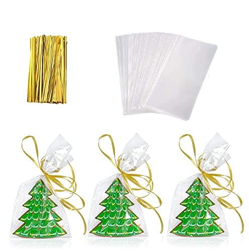 120Pcs Clear OPP Bags, 10 x 15 cm Clear Bags with Twist Ties for Bakery, Popcorn, Cookies, Candies, Dessert, Gift Packing bags