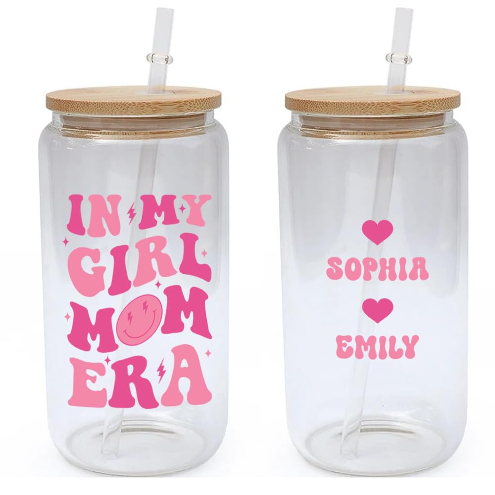 OulaArt Personalized In My Girl Mom Era Can Glass 16oz, Custom Girl Mama Cup, Girl Mom Gifts For Women, Mother's Day Gift Ideas for New Moms