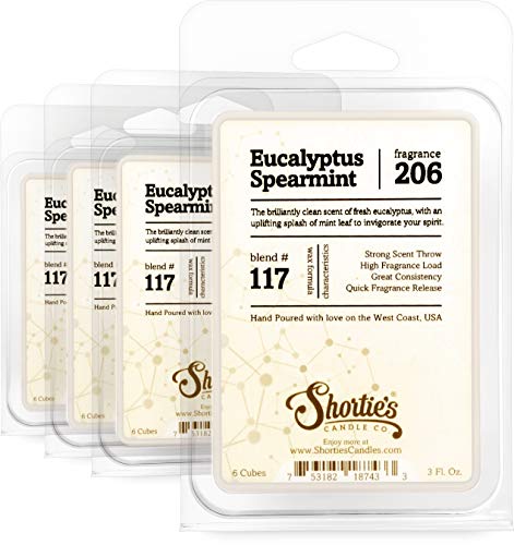 Eucalyptus Spearmint Wax Melts Bulk Pack - Formula 117 - 4 Highly Scented 3 Oz. Bars (12 Oz. Total) - Made With Essential & Natural Oils - Fresh & Clean Air Freshener Cubes Collection