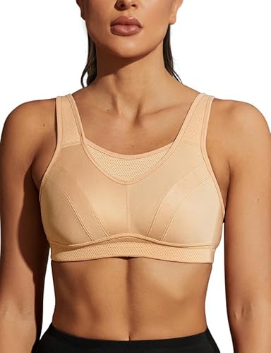 WingsLove Women's Sports Bra High Impact Bra Full Coverage Wirefree Workout Non Padded Ultimate Running Bra Sports Bra Women Plus Size (Honey Nude,36H)