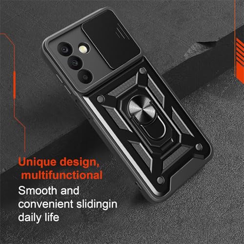 Image of Casodon Shockproof Back Case Cover for Samsung Galaxy A57 5G, Shockproof Samsung Galaxy A57 Back Cover, Ring Case with Kickstand and Camera Protection Shutter - Black