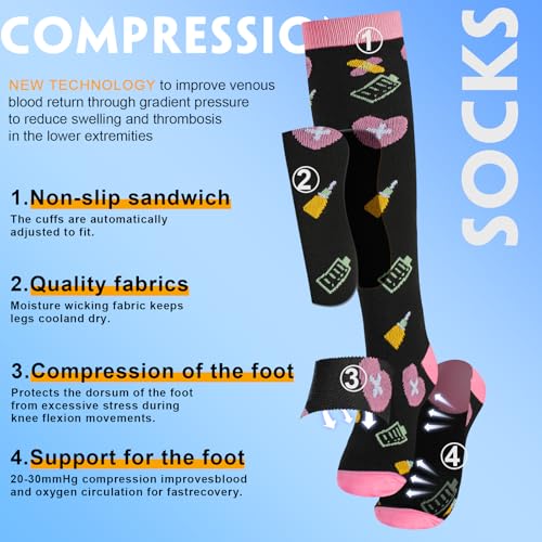 Image of bropite Compression Socks 20-30 mmHg,6 Pairs Knee-High for Running,Nurses | Graduated 20-30mmHg support,better circulation,swelling relief,unisex all-day comfort for pregnancy & activity