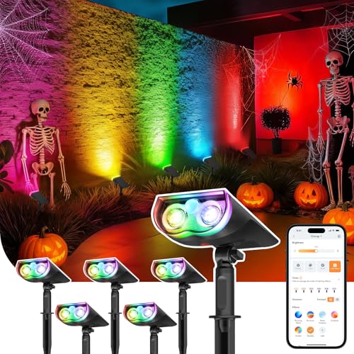 Linkind Smart Solar Spot Lights Outdoor SL5 with Motion Sensor, APP Control Color Changing Solar Christmas Halloween Lights Outdoor, IP65 Landscape Lighting for...