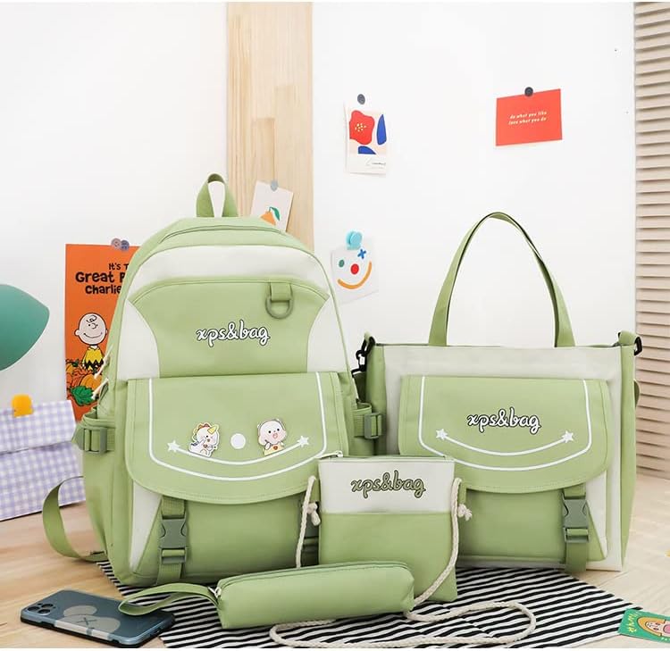 Miniatura 2 de CYee Four-piece Set Kawaii Daypack with Cutecore Pendant Aesthetic School Backpack Bags Fairycore Travel Commuter Bag (Green)
