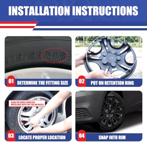 Image of Winjet 16 inch Hubcaps Wheel Covers for 2013-2019 Sentra [2013 2014 2015 2016 2017 2018 2019 Nissan Sentra] & [2011-2017 Nissan Leaf] Wheel Rim Covers 16 inch Hub caps Set of 4 (Black Lacquer)