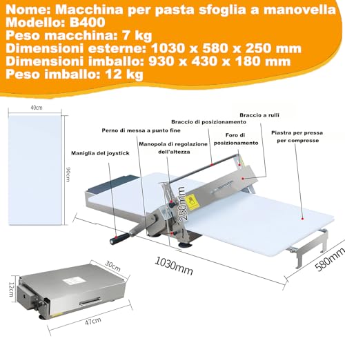 Máquina laminadora de masa con manivela regulable para pastelería 7