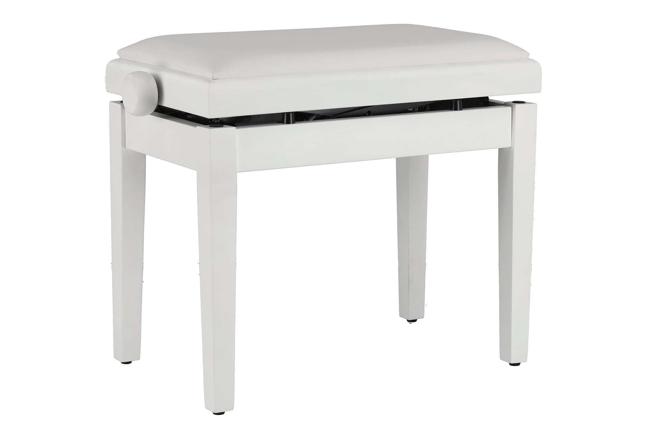 Gewa panca per pianoforte Deluxe Autolift con regolazione dell'altezza confortevole, legno massello, bianco opaco, rivestimento del sedile in vinile bianco