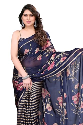 Image of MIRCHI FASHION Women Sari Georgette Plain | Breathable Lightweight Solid Color Saree for Office and Regular Wear with Blouse Piece