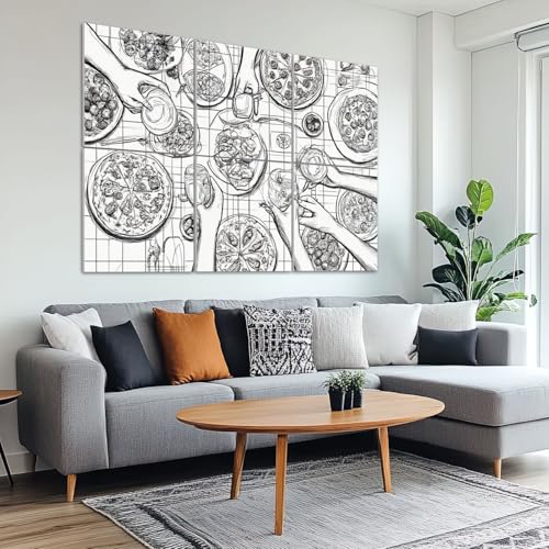 Paneles acústicos artísticos en paquete de 6 unidades 72"x48" con diseño retro pizza, auto-adhesivos y decorativos para estudios, oficinas y habitaciones miniatura 6