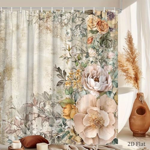 Rideau de douche floral imperméable pour éviter l'eau sur le sol