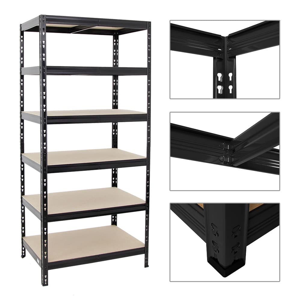 PROREGAL Mega Deal | 3X Schwerlastregal Giant Tiger | HxBxT 200x90x60 cm | Fachlast 265kg | 6-Ebenen | Schwarz |Garagenregal, Lagerregal, Steckregal, Kellerregal, Werkstattregal