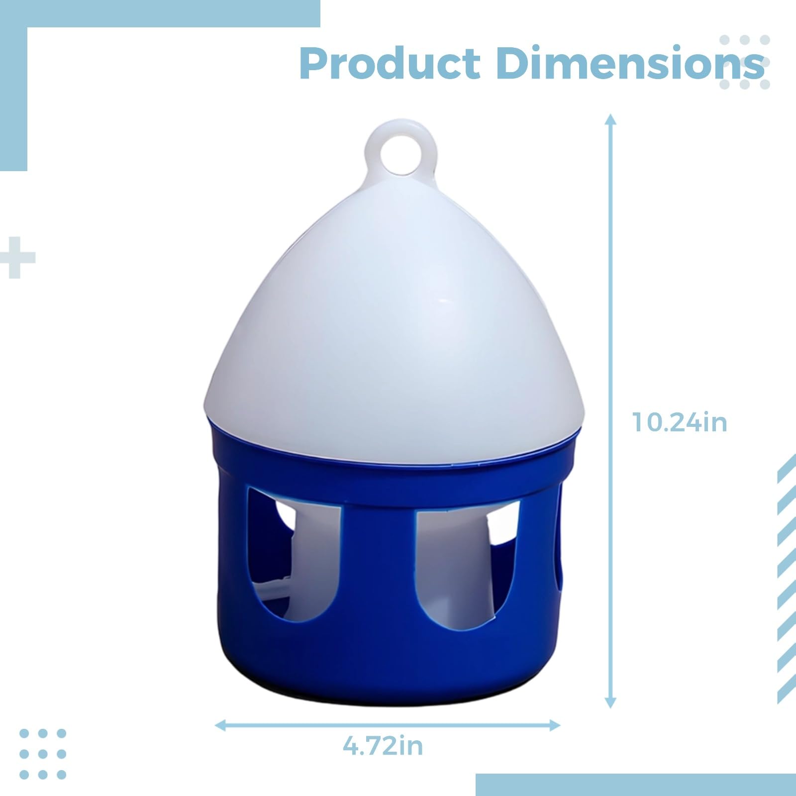 BOSREROY 2 dispensadores de agua para pájaros, 67 onzas, contenedor automático de agua para palomas de 2 litros con agujeros para beber, diseño fácil de limpiar, vista de nivel de agua azul, para uso