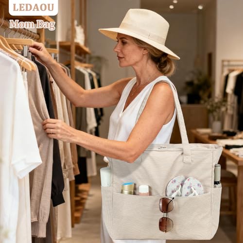Image of LEDAOU Beach Bag Waterproof Sandproof Women Beach Tote Pool Bag with Zipper for Swim Gym Grocery Travel with Wet Pocket | Sandproof