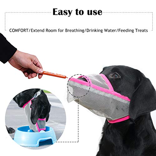 LUCKYPAW Nylon Dog Muzzle for Small Medium Large Dogs, Air Mesh Breathable and Drinkable Pet Muzzle for Anti-Biting Anti-Barking Licking (XXS, Pink)