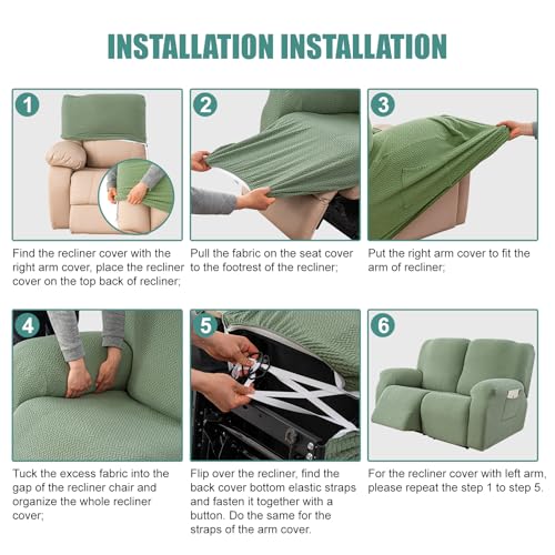 Image of Genina Recliner Loveseat Cover Stretch Couch Covers Sofa slipcover for 2 Seat Reclining Couch Thick Jacquard Furniture Protector (Khaki)