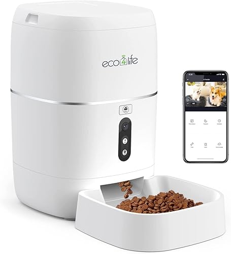 eco4life - Alimentador inteligente WiFi para mascotas con cámara incorporada dispensador automático de alimentos con control de porciones alarmas de