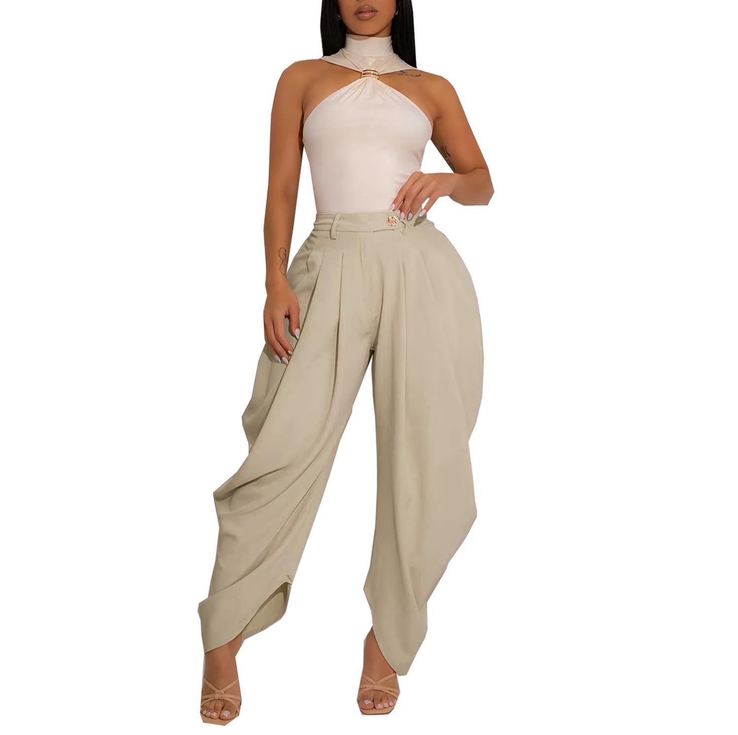 Womens Wide Leg Palazzo Capri Pants Casual Loose High Waisted Lounge Flowy Cropped Beach Work Trousers