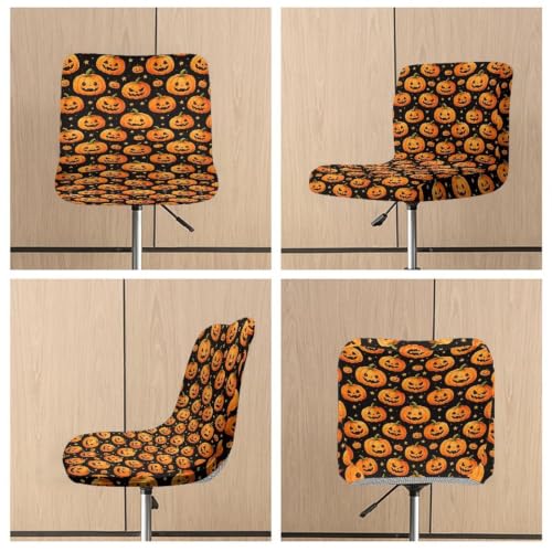 Image of Pumpkin Bar Stool Seat Cover 4 Pieces Bar Stool Covers with Bar Stool Chair Cover Kitchen Stools Washable Soft Chair Seat Slipcover for Halloween