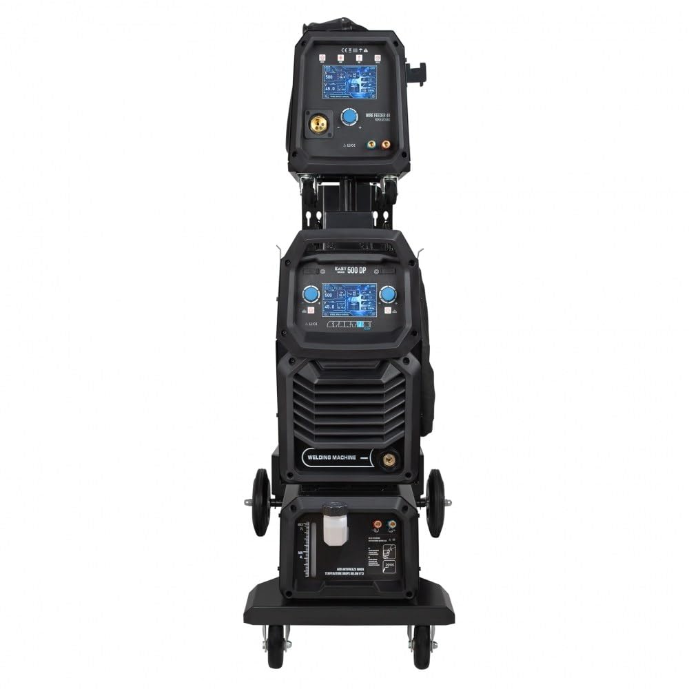 SPARTUS EasyMIG 500 DP LCD – Professionelles MIG/MAG Inverter-Schweißgerät IGBT mit Dual Pulse Synergie, Kühler, 4-Rollen-Drahtvorschub für Schweißen von Aluminium Stahl Edelstahl bis 500A 400V