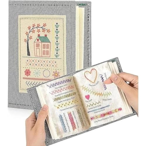 AYZDJ Guía Completa de Puntos de Bordado - Muestra de Lino de Alta Densidad y Enciclopedia de Puntos Esenciales para Bordado Manual Moderno