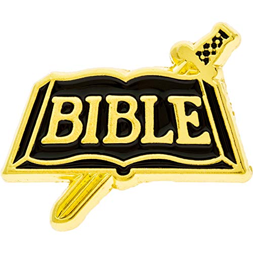 Holy Bible Lapel Pin or Tie Tack with Sword Gold and Black