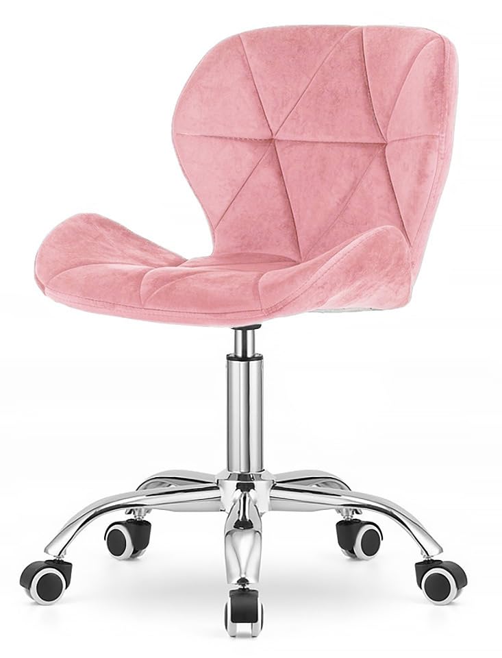 Silla de escritorio ergonómica con ruedas, cómoda silla giratoria para oficina en casa y lugar de trabajo, acolchada, base de metal resistente, gran selección de colores (rosa - oro)