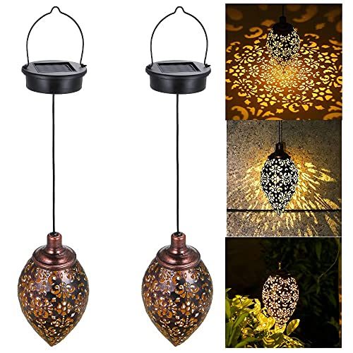 Lanterna solare per esterni, lanterna da giardino Tomshine 2 pezzi, lampada solare decorativa a sospensione, lanterna solare a LED in metallo per patio esterno sull'albero