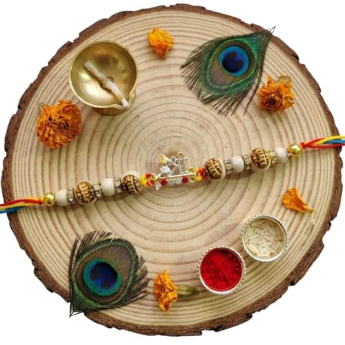 Image of Original Tulsi Rakhi for Brother | Handmade Natural Tulsi Beads Rakhi | Sacred Raksha Bandhan Rakhis for Boys | Traditional Spiritual Rakhi Gift