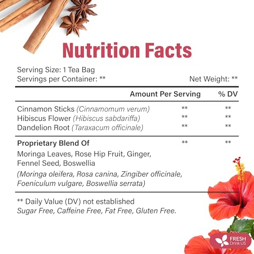 Image of FreshDrinkUS, Premium Collagen Herbal Tea - 30 Tea Bags | Cinnamon Stick, Hibiscus, Dandelion Root, Moringa Leaves, Rose Hip, Ginger, Fennel Seed, Boswellia | Caffeine-Free, Natural Flavorful Blend