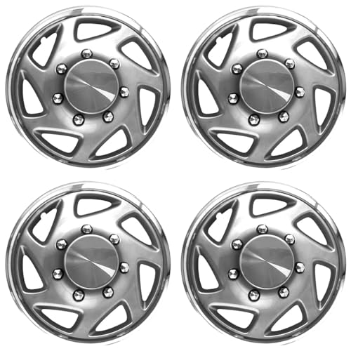 16 Inch Silver W/Chrome Edge Clip-On Hubcap Covers (Set of 4) for Ford F-250-F350 1995-2004