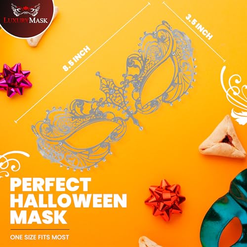 Image of Masquerade Mask for Women with Rhinestones - Elegant Metal Half Face Mask for Masquerade Parties, Mardi Gras, & Themed Events